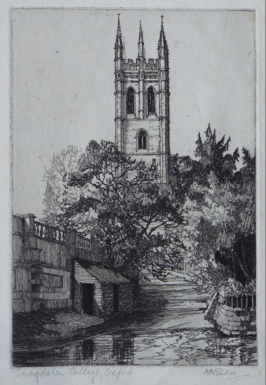 Etching - Magdalen College, Oxford - Rudge